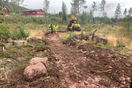 Her kommer Fulufjellets første bygde stier. Totalt en halv kilometer sti fordelt på en grønn og en blå løype står klare til høstferien. Foto: Fulufjellet alpinsenter