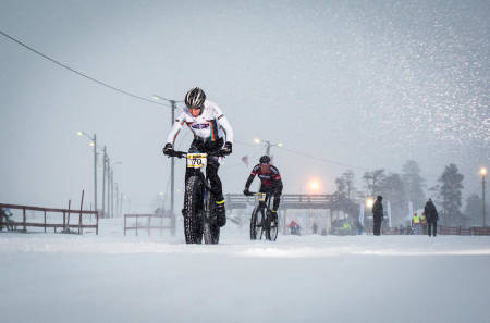 Odd Erlend Hansen Berg vant det første uoffisielle fatbike-NM, som ble arrangert på Lygna i januar. Foto: Snorre Veggan