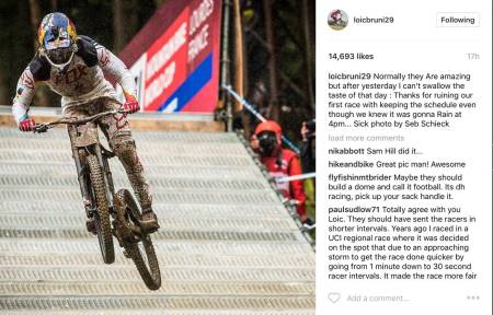 SINT: Loic Bruni tok til Instagram for å kritisere avgjørelsen om ikke å fremskynde starten til herrene i Lourdes. Faksimile: Instagram, Seb Schieck